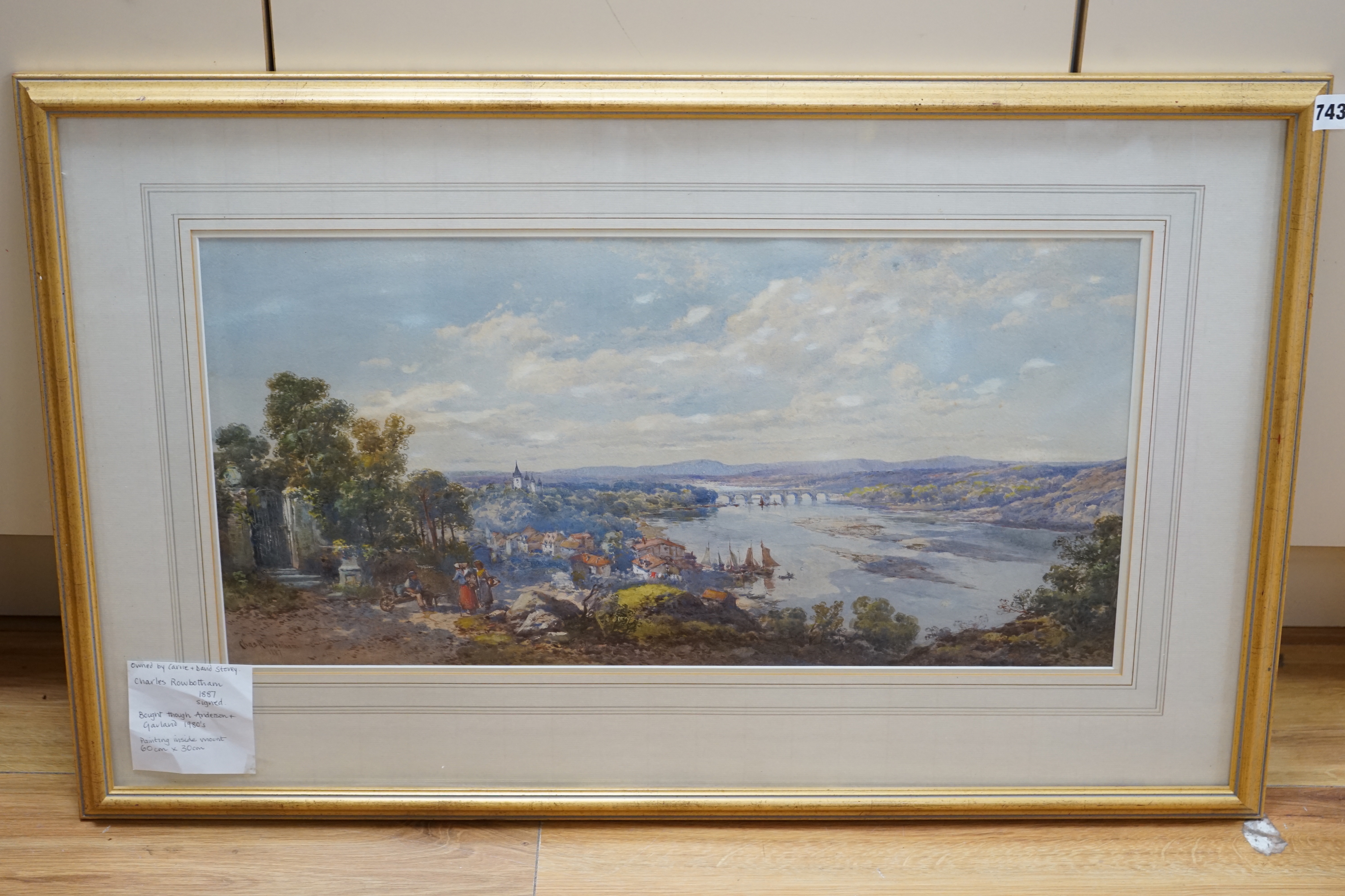 Charles Rowbotham (1856-1921), watercolour, ‘’River landscape’’, signed, dated 1887, 30 x 60cm